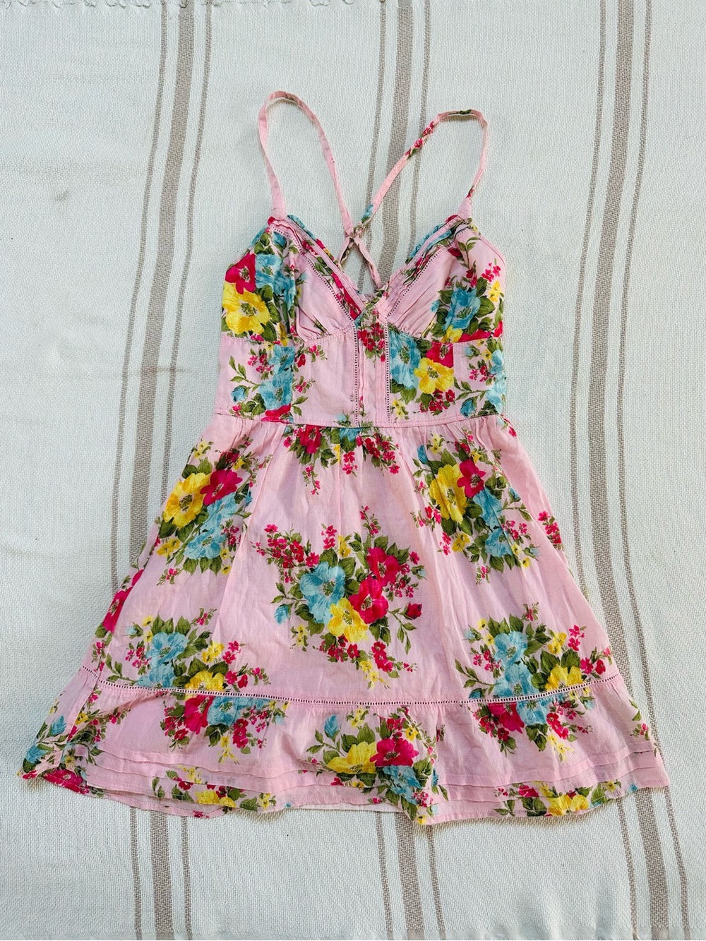 Hollister Pink Floral Mini Dress with Blue & Yellow Blooms